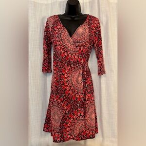 Casual Red Patterned Wrap Dress